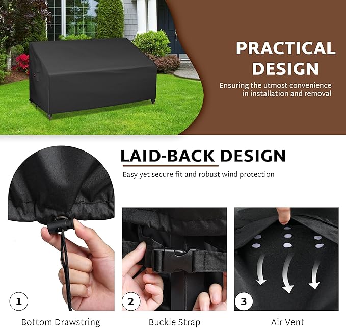 iBirdie Patio Furniture Sofa Covers 78W x 42D x 32H 3-Seater inch Outdoor Waterproof Couch Loveseat Bench Cover, Black