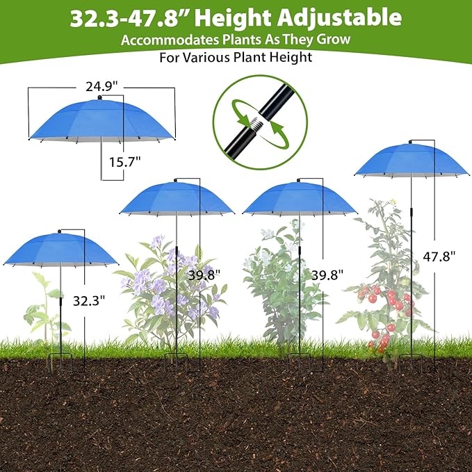 Plant Umbrellas, 5Pack 360°Adjustable Garden Umbrella for Outdoor Plants,24” Large Sun Shade for Garden Beds Potted Plants, 47.8" High Plant Shade Cover Umbrellas for Sun-Sensitive Plants