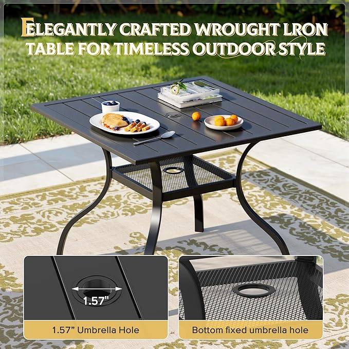 SUNCROWN 5-Piece Outdoor Patio Dining Set, All Weather Square Metal Table & 4 Black Swivel Textilene Mesh Chairs, Weather Resistant Patio Furniture for Deck Lawn Garden Backyard Poolside
