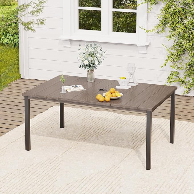 VICLLAX 7 Pieces Patio Dining Set, Patio Furniture Set of Metal Outdoor Table with Umbrella Hole and 6 Swivel Patio Chairs for Backyard Lawn, Grey & Antique Grey