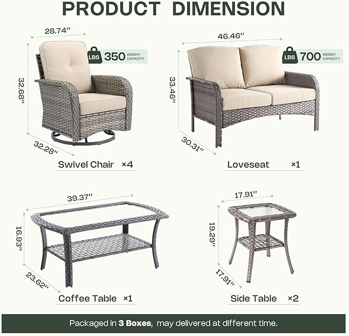 8-Piece Patio Furniture Set, Outdoor Wicker Furniture with Coffee Table, High Back Swivel Rocker Patio Chairs, Modern Rattan Outdoor Chairs Conversation Set for Porch, Balcony, Garden, Beige