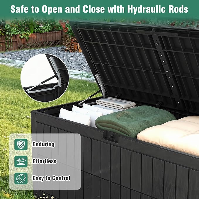 Tangkula 180 Gallon Outdoor Storage Box, Waterproof PP Resin Patio Storage Box with Lockable Lid for Indoor & Outdoor Use, 2-in-1 Rattan Design Deck Box for Cushions, Garden Tools