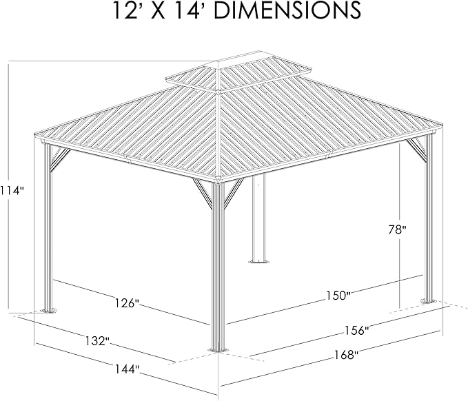 Kozyard Caesar 12'x14' Hardtop Gazebo - Permanent Metal Pavilion with Netting and Shaded Curtains for Patio, Backyard, and Deck - Galvanized Steel Outdoor Aluminum Canopy, Double Roof Gazebo (Grey)