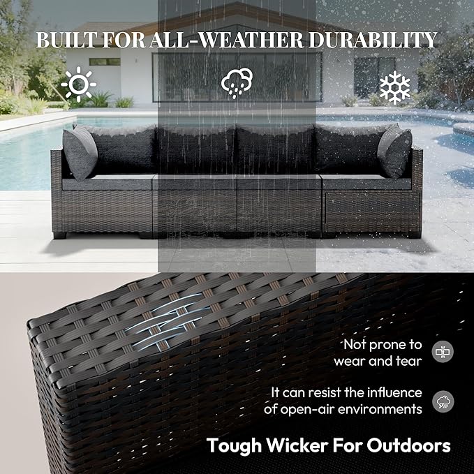 8 Piece Patio Furniture Set with 50000 BTU Fire Pit Table, Wicker Outdoor Patio Conversation Set with Propane Fire Pit, Waterproof Rattan Patio Couch Set for Backyard, Deck & Garden