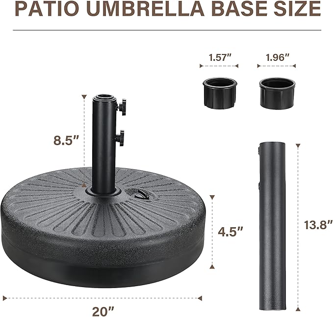 YSSOA 9' Patio Umbrella with 50lbs 20" Capacity Fillable Heavy Duty Round Base, 8 Sturdy Ribs, for Outdoor Lawn, Deck, Poolside, Grey and Black