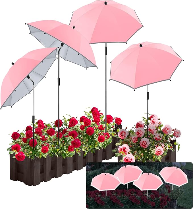 4 Pack 24.9" Plant Umbrellas for Outdoor Plants,47.2" Height Small Umbrella with Reflective Strip, Adjustable Plant Shades for Outdoor Plants, Garden, Potted