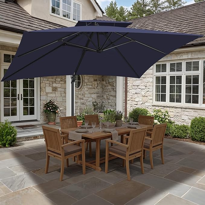 FLAME&SHADE 10 X 10 FT Cantilever Patio Umbrella - Large Square Offset Umbrella Outdoor Patio with 360-Degree Rotation and 3-Year Fade Resistance Fabric for Deck Pool Backyard Garden (Navy Blue)