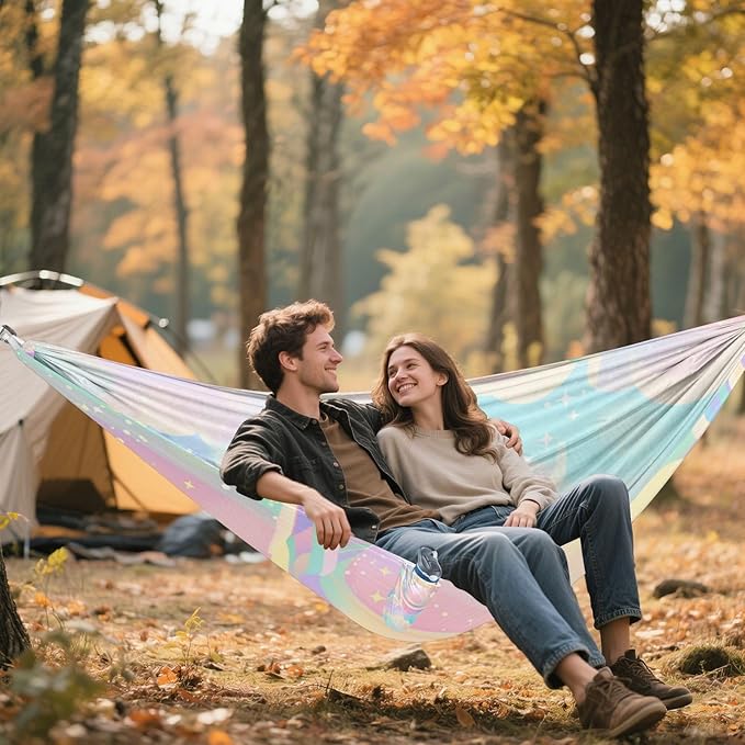 A Pastel Rainbow Sky 330lb Capacity Hammocks with Hanging Rope Rope Hammock for Outside Patio Garden Bases para hamacas para adultos