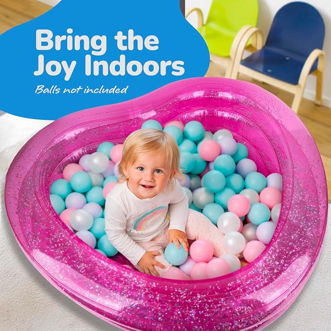 ArtCreativity Sparkly Inflatable Kiddie Pool, 3 Levels, Transparent with Silver Glitter and Cushioned Bottom, Outdoor for Backyard, Toys for Kids