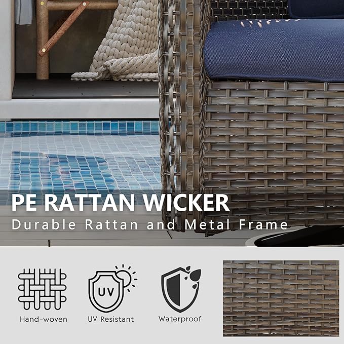 Outdoor Swivel Rocker Patio Chairs Set of 2 - Outdoor Wicker Swivel Glider Chairs 2 Pieces with Olefin Fabric Cushions Suitable for Backyard Deck and Porch(Mixed Grey/Blue)
