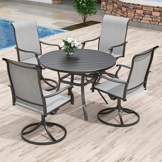 Anmutig 5 Piece Outdoor Patio Dining Set with 4 Swivel Dining Chairs & 41" Round Dining Table, All Weather Dining Furniture Set for Lawn Garden Grey