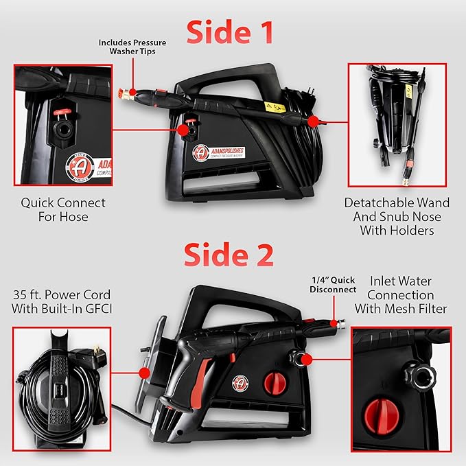 Adam's Polishes Compact Pressure Washer Upgrade Kit - Powerful, Lightweight, Portable Electric Pressure Washer Sprayer | Max 1500 PSI, 1.2 GPM | for Car Home Auto Patio RV Motorcycle & Garage