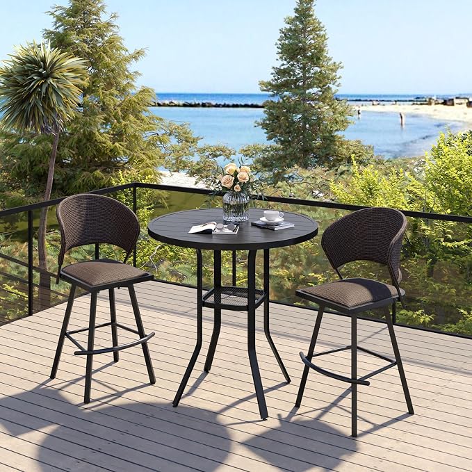 VICLLAX 35.5" Round Outdoor Bar Table, Bar Height Patio Table with Adjustable Umbrella Hole for Balcony, Black