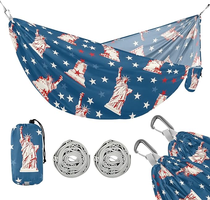 Camping Hammock Outdoor Hammocks for Outside The Statue of Liberty 2 Beach Trees Portable Lightweight with Pockets Tree Straps Indoor Small