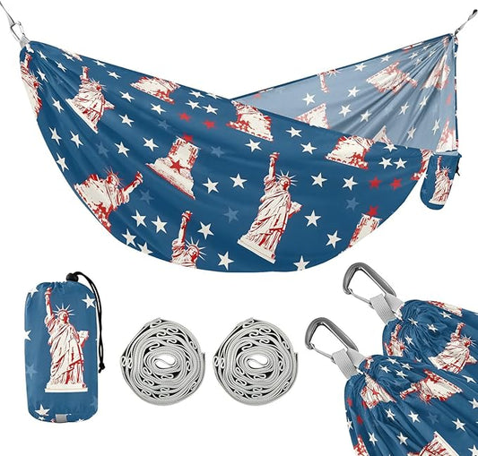 Camping Hammock Outdoor Hammocks for Outside The Statue of Liberty 2 Beach Trees Portable Lightweight with Pockets Tree Straps Indoor Small