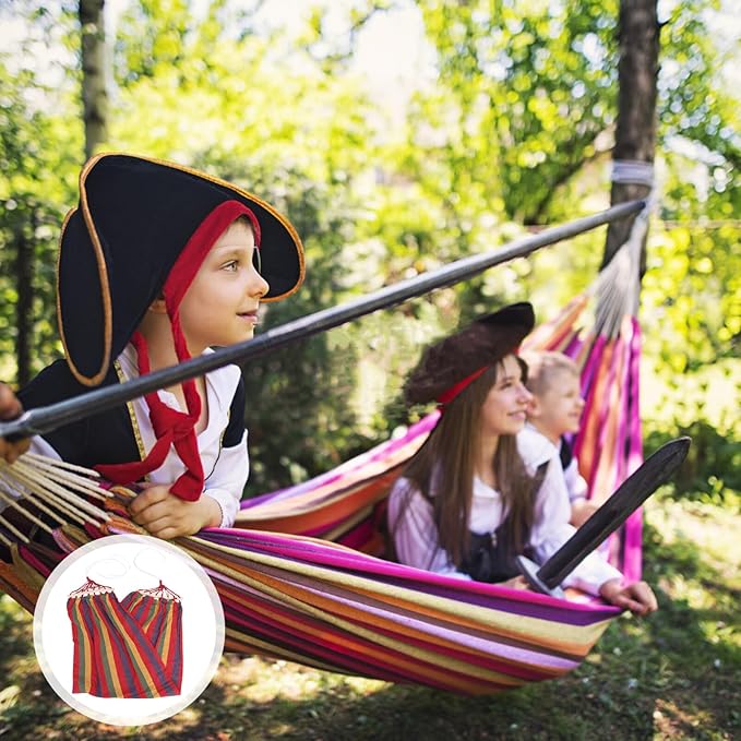 Single Person Canvas Hammock Rainbow Striped Traveling Swing Outdoor Leisure Patio Garden Anti-tip Cotton Fabric for Adults