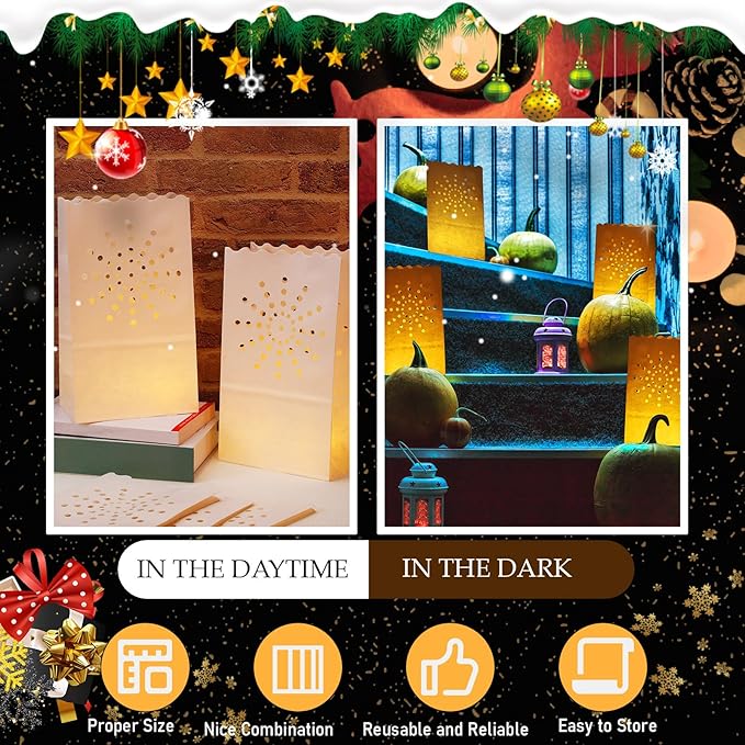 Sabary 50 Sets Luminary Bags with Flameless Tea Lights Outdoor Luminaries LED Lantern Candle Bags for Wedding Birthday Ramadan Christmas Party Decorations Romantic Decor(Sun)