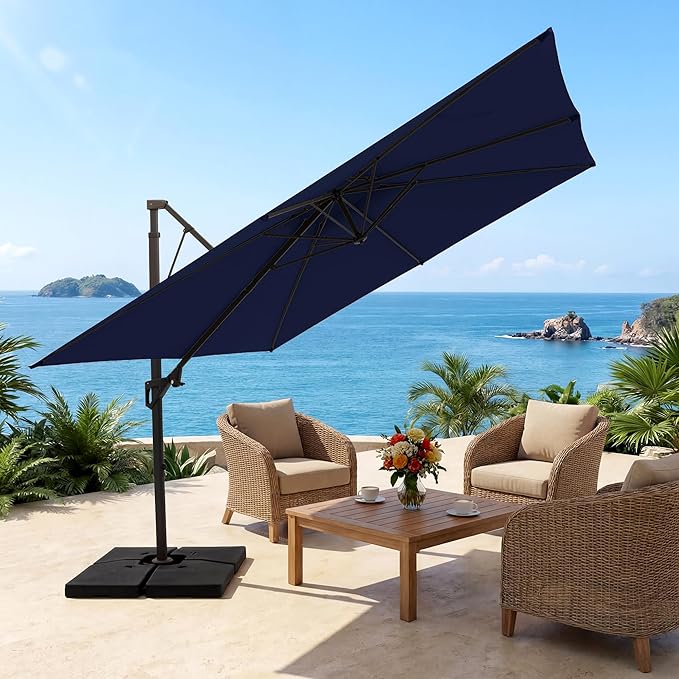 JEAREY 12ft 2-Tier Cantilever Patio Umbrella, Large Square Outdoor Offset Umbrella with Double Top Vent and 360-degree Rotation for Garden, Deck, Pool, Patio, Navy