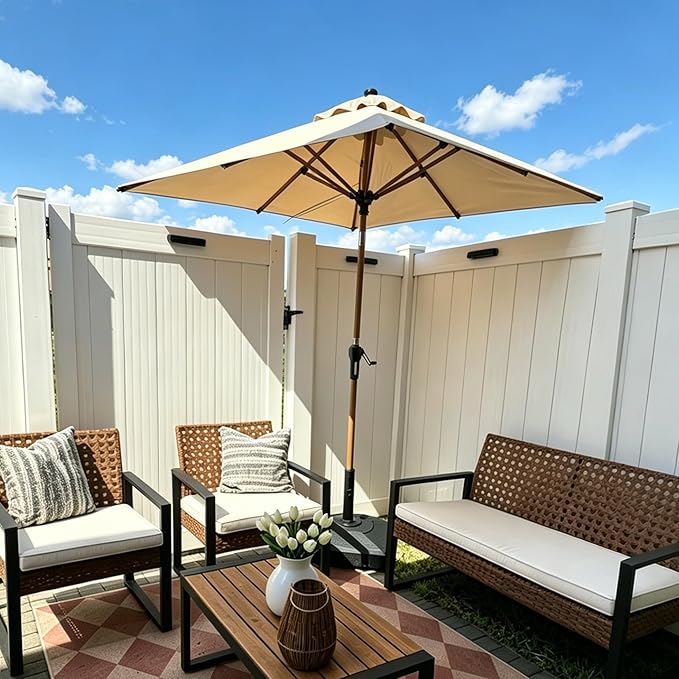 PURPLE LEAF 6' x 6' Market Umbrella Outdoor Table Umbrella Aluminum Patio Umbrella with Push Button Tilt & 8 Sturdy Ribs and Crank Outdoor Umbrellas for Deck Backyard Beach, Beige