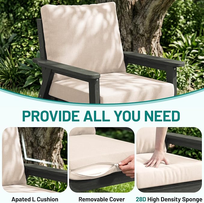 PLUUV 4-Piece HDPE Patio Sofa Set, All-Weather Outdoor Sectional Furniture with Thick Cushions, Modular Couch Set for Deck, Lawn, Gray Frame with Khaki Cushion