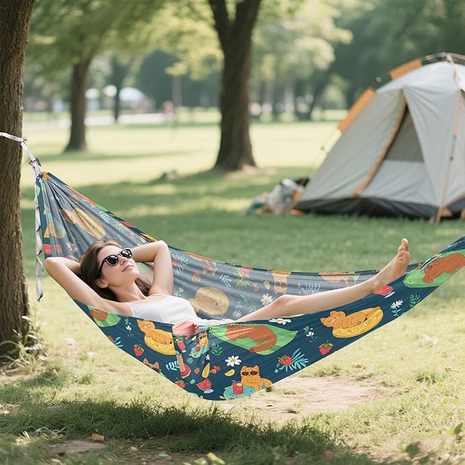 Camping Hammock Outdoor Hammocks for Outside Summer Cat Beach Trees Portable Lightweight with Pockets Tree Straps Indoor