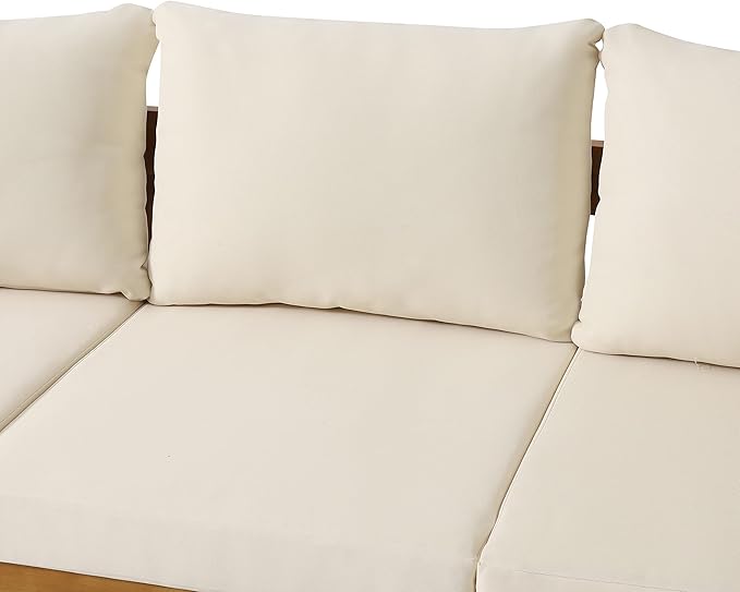 Merax 5pcs Outdoor Acacia Wood Conversation Set with 2 Chais,Loveseat,3-Seater Sofa and Coffe Table,with Cushions for Patio,Garden