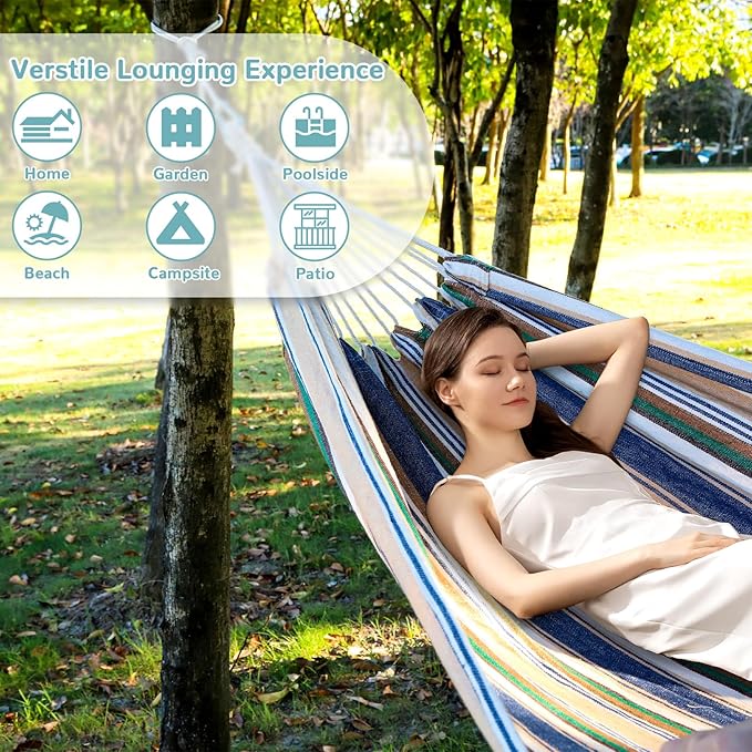 Hammock with Tree Straps Portable Canvas Hammocks with Carry Bag 500 lbs Colorful Camping Hammock Without Stand for Backyard Outdoor Indoor Hiking Beach Patio Garden