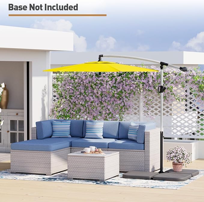 COSIEST Offset Patio Umbrella, Cantilever Hanging Outdoor Umbrella w/360-degree Rotation, Handy Crank, UV/Waterproof Canopy, 6 Ribs for Market, Backyard, Poolside, Garden