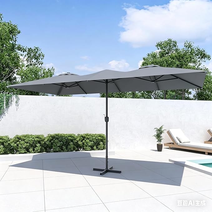 Kullavik 15FT Outdoor Patio Umbrella,Large Umbrella with 10 Heavy iron rib,sun umbrella with Crank Handle,Parasol for Poolside,Beach,Backyard,Garden,Grey