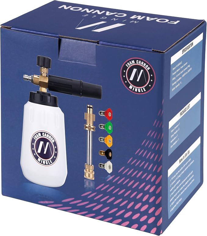 M MINGLE Foam Cannon, Compatible with Sun Joe SPX Series Pressure Washer, with 5 Nozzle Tips, 1/4 Inch Quick Connector