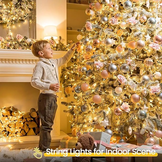 2 Pack 100 LED Battery Operated String Lights, 8 Modes Twinkle Fairy Lights | 33FT Warm White Christmas Lights Indoor Outdoor, Waterproof Battery Lights for Bedroom Party Porch Tree Holiday Decorations