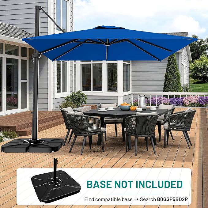 AreShark 10 X 10 FT Cantilever Patio Umbrella, 360-Degree Rotation Round Hanging Offset Umbrella with Crank, Heavy Duty Patio Umbrella for Patio, Pool, Garden, Deck, Royal Blue