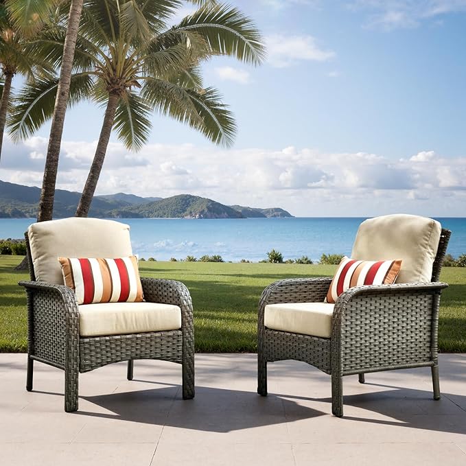 2-Piece Outdoor Patio Furniture Set, Outdoor Conversation Wicker Sofa with Thickened Cushions, Rattan Couch for Deck Yard Poolside, Beige