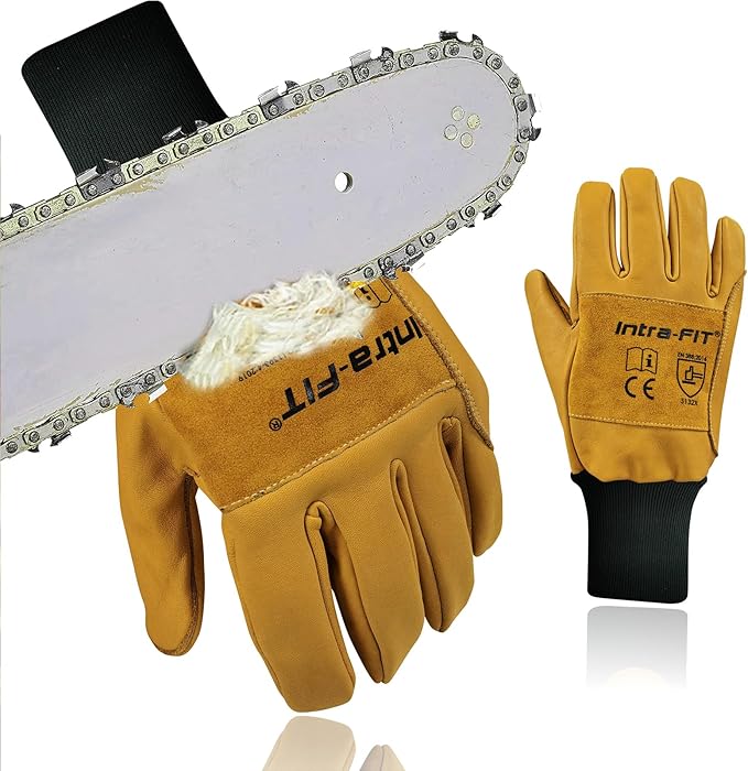 Chainsaw Gloves Saw Protection on Left Hand Back, EN ISO 11393-4, Cut-resistance Gloves Cow leather Palm