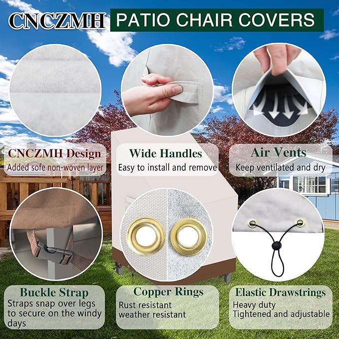 Heavy Duty Patio Chair Covers Waterproof Outdoor, 2 Pack 600D Patio Furniture Covers for Outdoor Rocking Swivel Adirondack Chairs, Lounge Deep Seat 30'' W x 34''D x 28''H/ 38.5''H Beige Brown