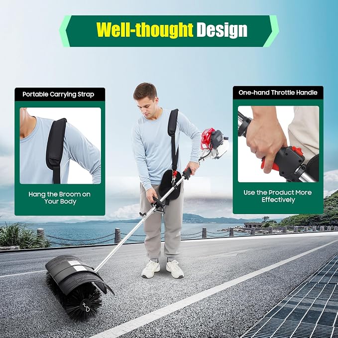 4 Stroke Handheld Sweeper Broom, Engine Power Lawn Sweeping Broom, Snow Cleaner Tools for Grooming Lawns On Farms, Streets, Parks
