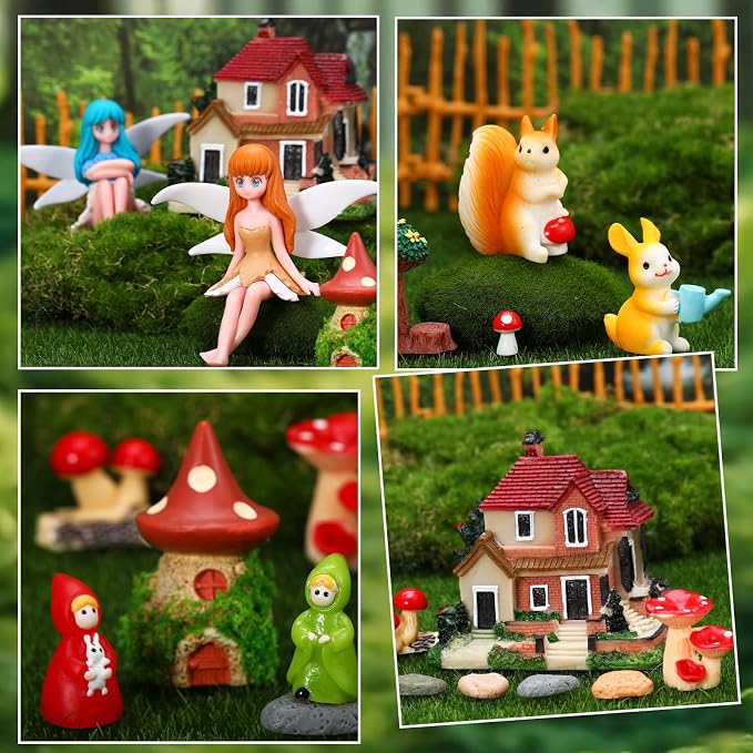 Fairy Garden Accessories, Miniature Garden Ornaments Included Mini Fairy Figures Tiny Gnome Figurines Enchanted Tiny House Set for DIY Landscape Potted Plants Dollhouse Desk Decor