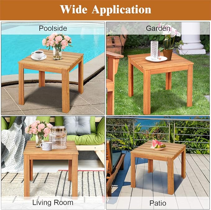 Tangkula Outdoor Square Side Table, Oversize Adirondack Side Table, Acacia Wood Frame w/Oil Finished, All-Weather, Indoor Outdoor Patio Poolside End Table, Weight Capacity 220lbs, 18 x 18 x 16 Inch