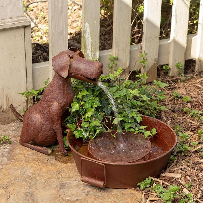 Park Hill Collection Best Friend Dog Fountain Spitter with Pump is Great Decor for Patio, Deck and Home, Folk Art Inspired Metalwork, 23x13x13.25 Inches