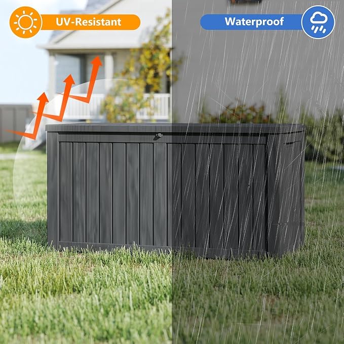 200 Gallon Deck Boxes Outdoor Waterproof, Outdoor Storage Box with Lockable Lid & UV-Resistant for Patio Furniture, Outdoor Cushions, Garden Tools and Pool Supplies, Black