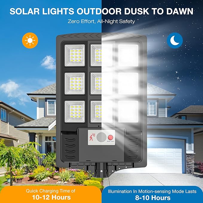 Solar Lights Outdoor,IP66 Waterproof Solar Street Lights Outdoor,6500K LED Dusk to Dawn Security Flood light with Motion Sensor and Remote Control for Yard,Parking Lot, Courtyards,Garages 4-Pack