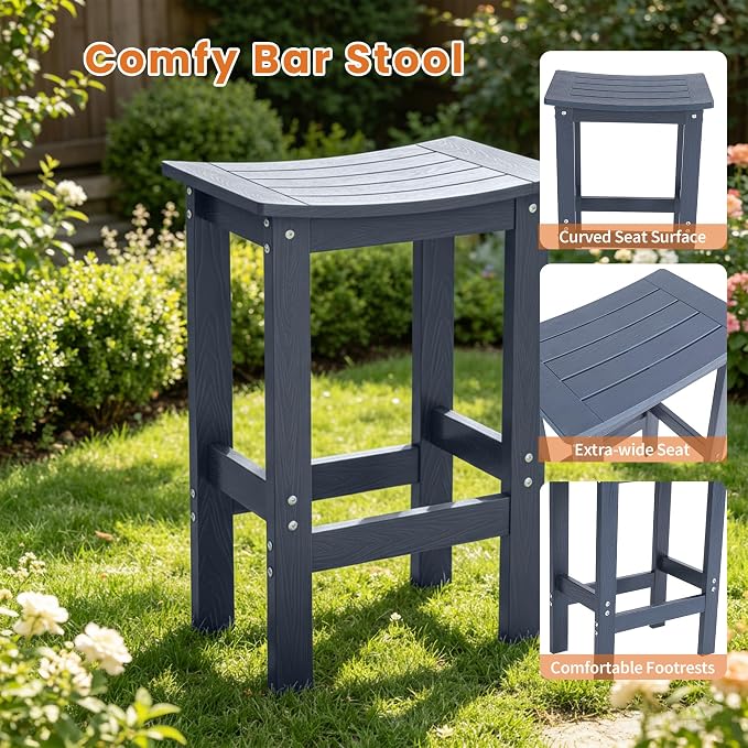 5Pcs HIPS Outdoor Bar Set, Weatherproof Patio Bar Table and Chairs Set for Outside, 55" Rectangular High Top Bar Table with 4 Bar Stools for Patio, Poolside, Balcony, Hot Tub, Blue