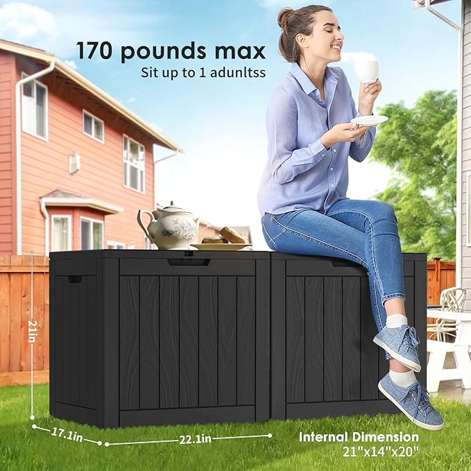Vixzen 30 Gallon Deck Boxes Outdoor Waterproof, Lockable Storage Box with Lid for Patio Cushions, Garden Tools, Pool Supplies (Black, 30 Gallon)
