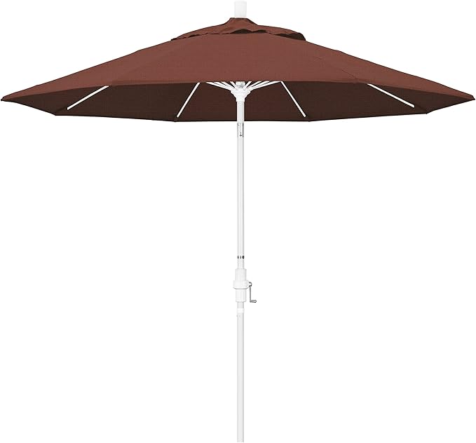 California Umbrella 9' Round Aluminum Pole Fiberglass Rib Market Umbrella, Crank Lift, Collar Tilt, White Pole, Terracotta Olefin