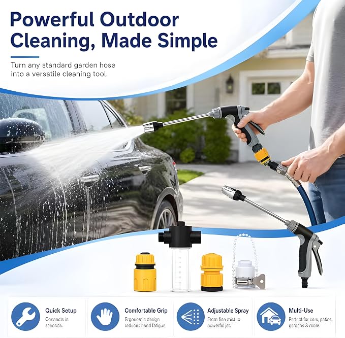 High-Pressure Pressure Washer with 360° Rotation and Three Spray Modes for a Powerful Water Jet,Ideal for Car Washing, Garden Watering, and Patio Cleaning,Compatible with All Types of Garden Hoses