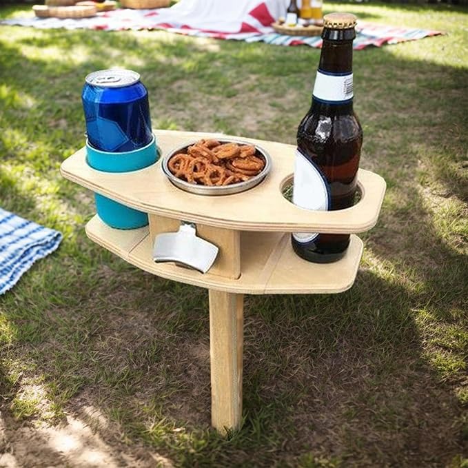 Portable Outdoor Wine Picnic Table Stake: Detachable Outdoor Drink Holder Stakes, Small Wood Beer Table Wine Rack for Family Entertainment, Picnic Camping, Beach Barbecue
