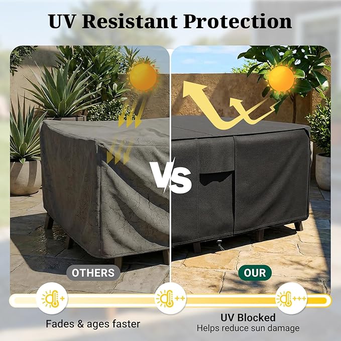 MR. COVER Patio Furniture Covers Rectangle, 900D Heavy Duty Outdoor Table Covers Waterproof , Sectional Sofa Set Cover Table and Chair Combo, Large Couch Cover Lawn Black 113"W x 76"D x 28"H