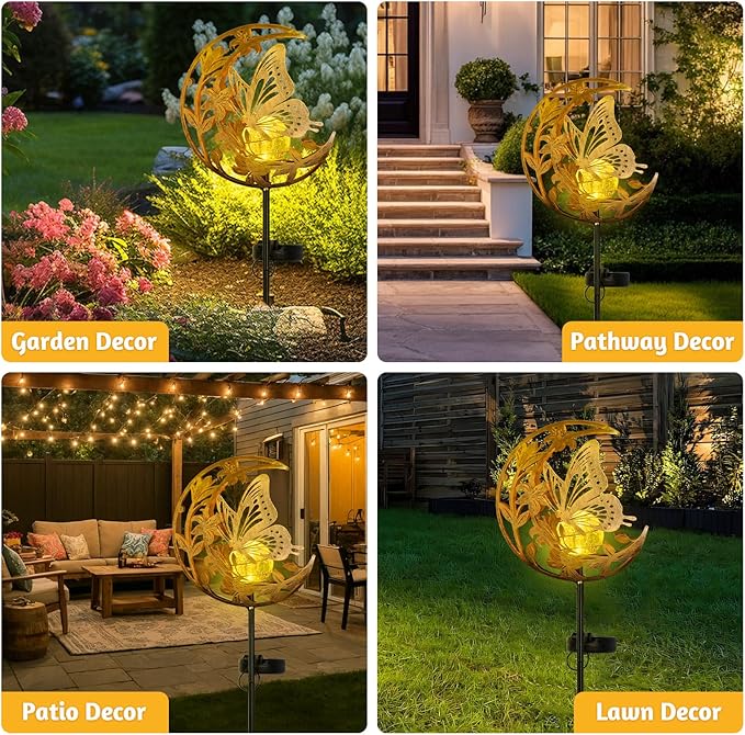 Solar Lights Outdoor Mothers Day Gifts Garden Decor Mothers Day Gifts for Women Mom Grandma Sister Butterfly Fairy Solar Lights Metal Solar Garden Decoration for Yard, Patio, Backyard, Porch, Lawn