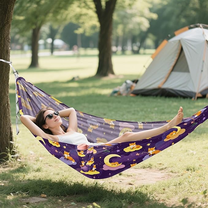 Camping Hammock Outdoor Hammocks for Outside Fox Good Night Beach Trees Portable Lightweight with Pockets Tree Straps Indoor