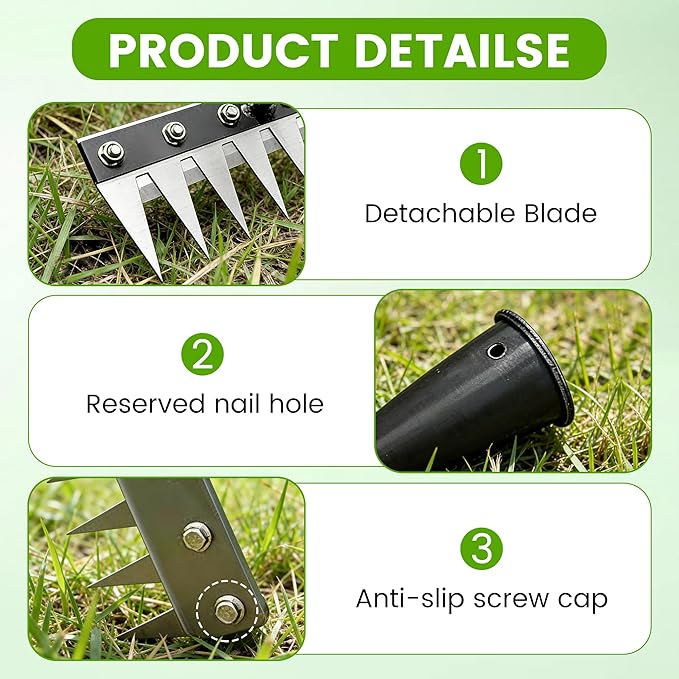 Iron Weeding Rake 2.0, Upgrade 5/6/7/8 Teeth Carbon Steel Garden Weeder Rakes, Iron Rake for Yard Lawn and Garden, Heavy-Duty Gardens Hand Weeder Puller Tool for Gardening (7Teeth)